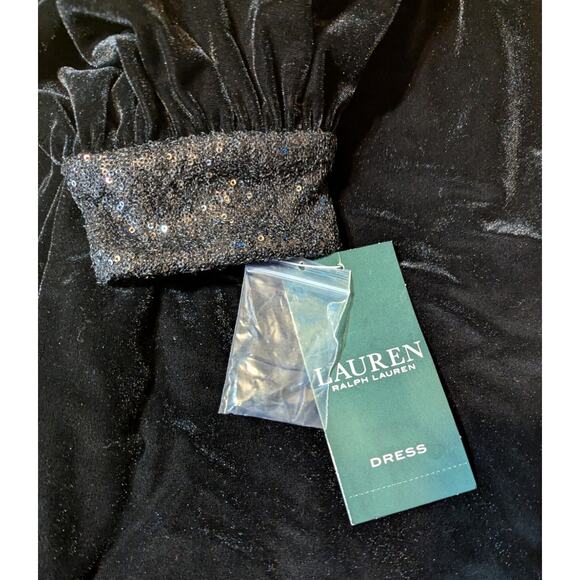 Lauren Ralph Lauren Black Velvet Cold Shoulder Knee Length Party Dress Size 14 - Picture 14 of 16